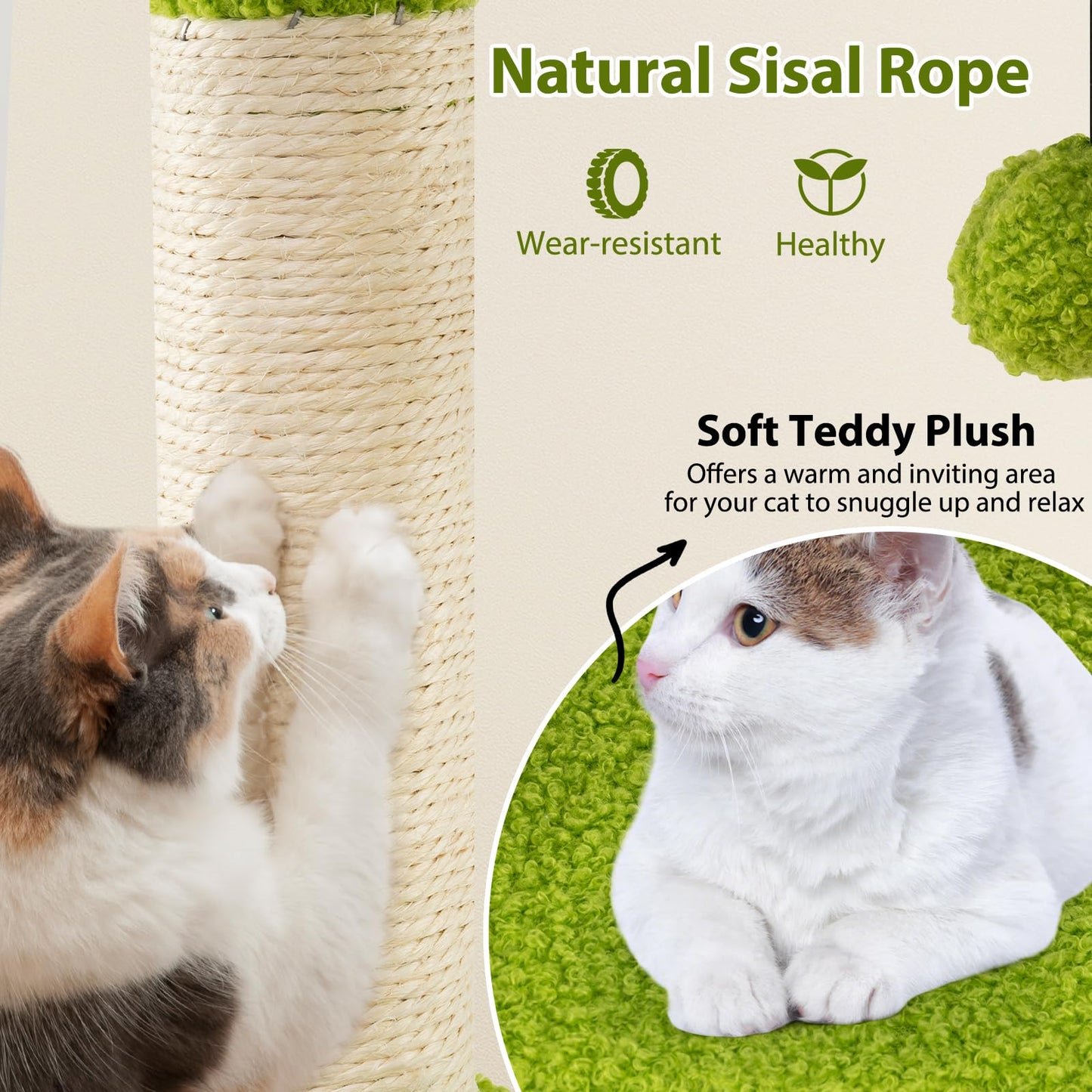 Cute Cat Tree for Adult Cats Multi-level Kitty Tower with Artificial Leaves