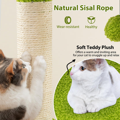 Cute Cat Tree for Adult Cats Multi-level Kitty Tower with Artificial Leaves