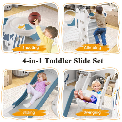 Toddler Slide and Swing Set with Extended Slide, Swing, Basketball Hoop and Climber