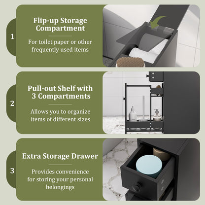 Slim Storage Cabinet with Slide-out Drawers and Flip open Top Cover