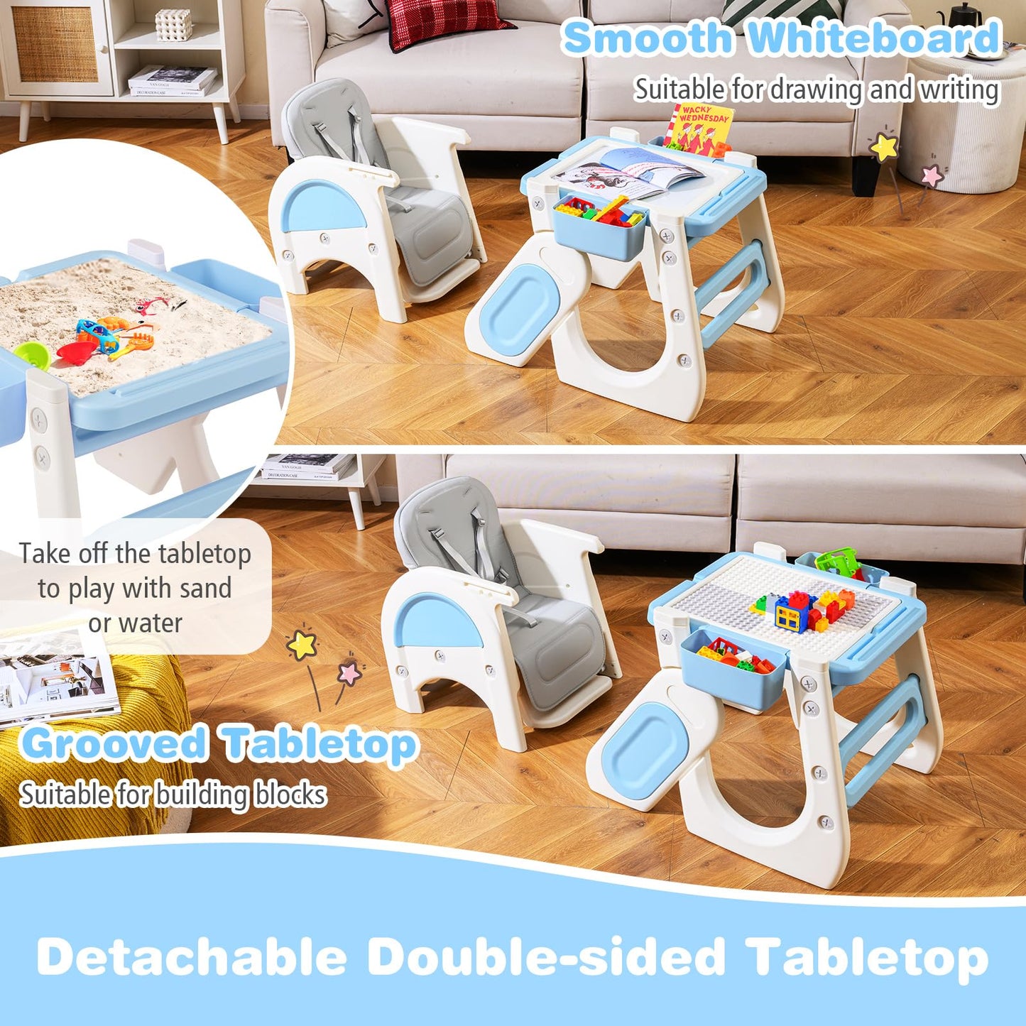 Convertible Baby High Chair with Double-layer Tray and Adjustable Backrest