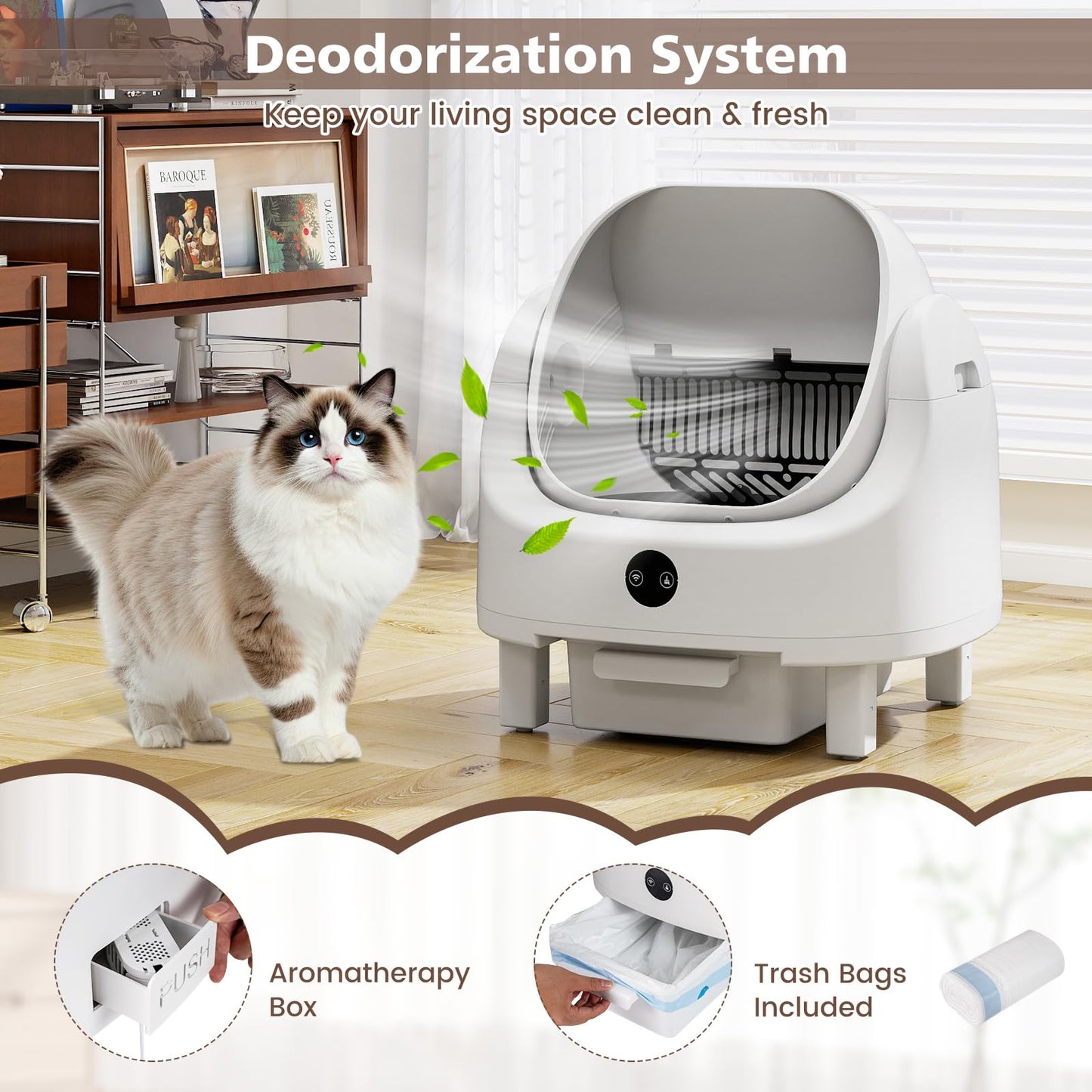 Self-Cleaning Cat Litter Box, Open-Top Electric Automatic Cat Toilet with APP Control