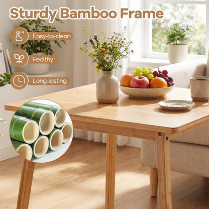 Dining Table for 2-4, Bamboo Square Kitchen Table with Anti-slip Footpads