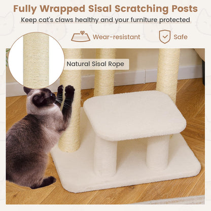 Cat Tree, 61cm Comfy Plush Top Perch Bed, Sisal Scratching Posts