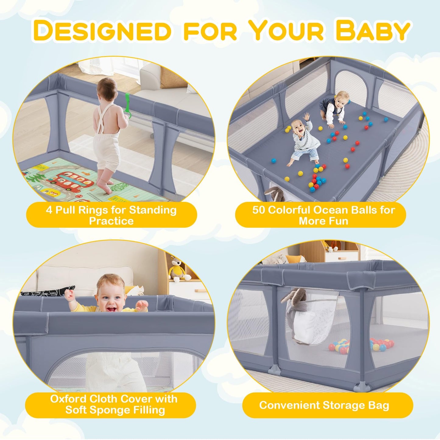 206 x 147cm Extra Large Toddler Fence with Mat