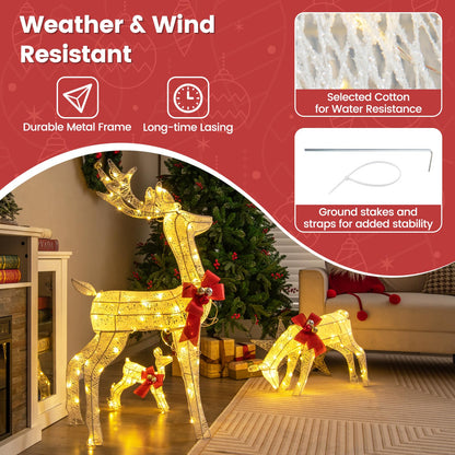3 Pieces Lighted Reindeer Family Set with 230 LED Lights and Stakes