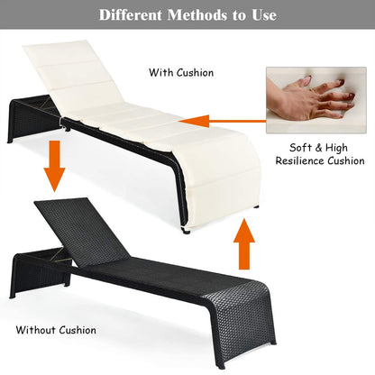 Rattan Sun Lounger with Cushion and Adjustable Feet