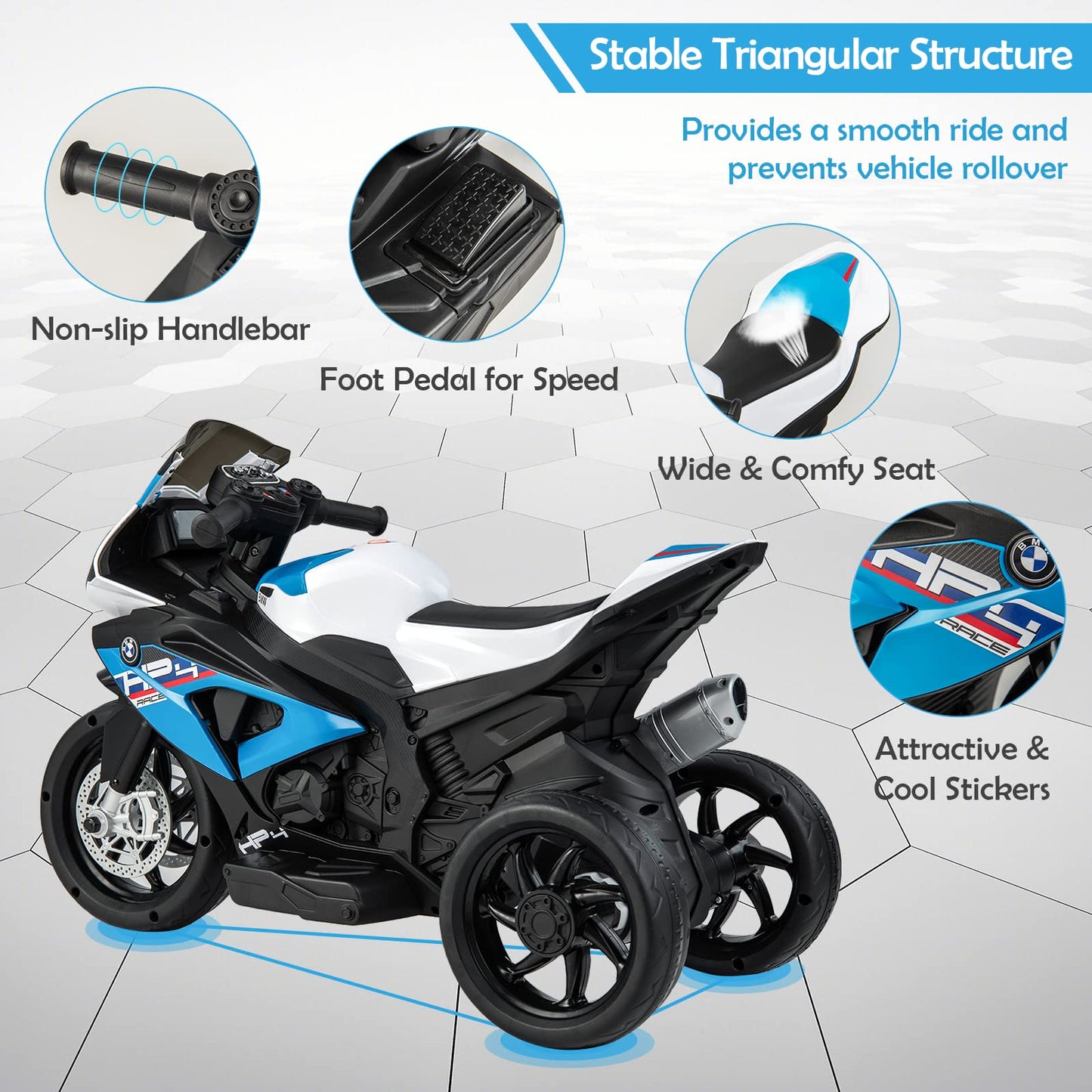 12V Kids Motorcycle Ride-On Toy with Music and Headlight