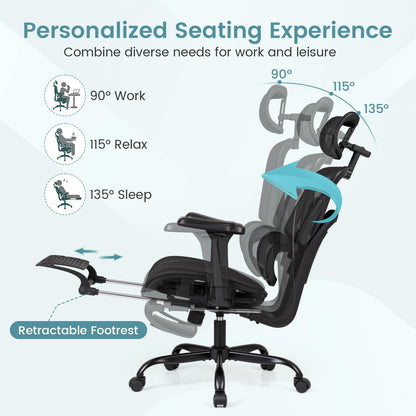 Mesh Office Chair with Footrest, Ergonomic High Back Swivel Computer Desk Chair