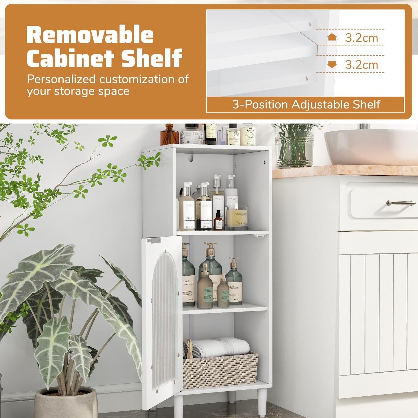 Bathroom Floor Cabinet with Adjustable Shelf for Hallway Living Room