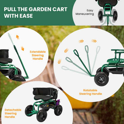 Outdoor Gardening Planting Station Trolley with Swivel Seat