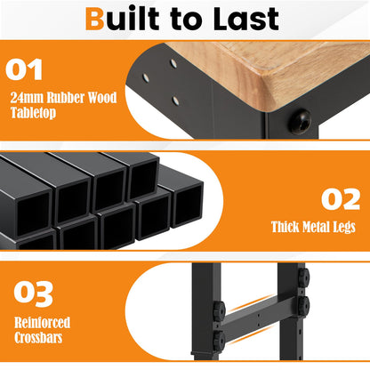 Adjustable Workbench with Wheels and Heavy-Duty Metal Frame
