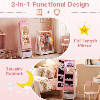 Kids Jewelry Cabinet with Sensor Lights and Full-Length Mirror