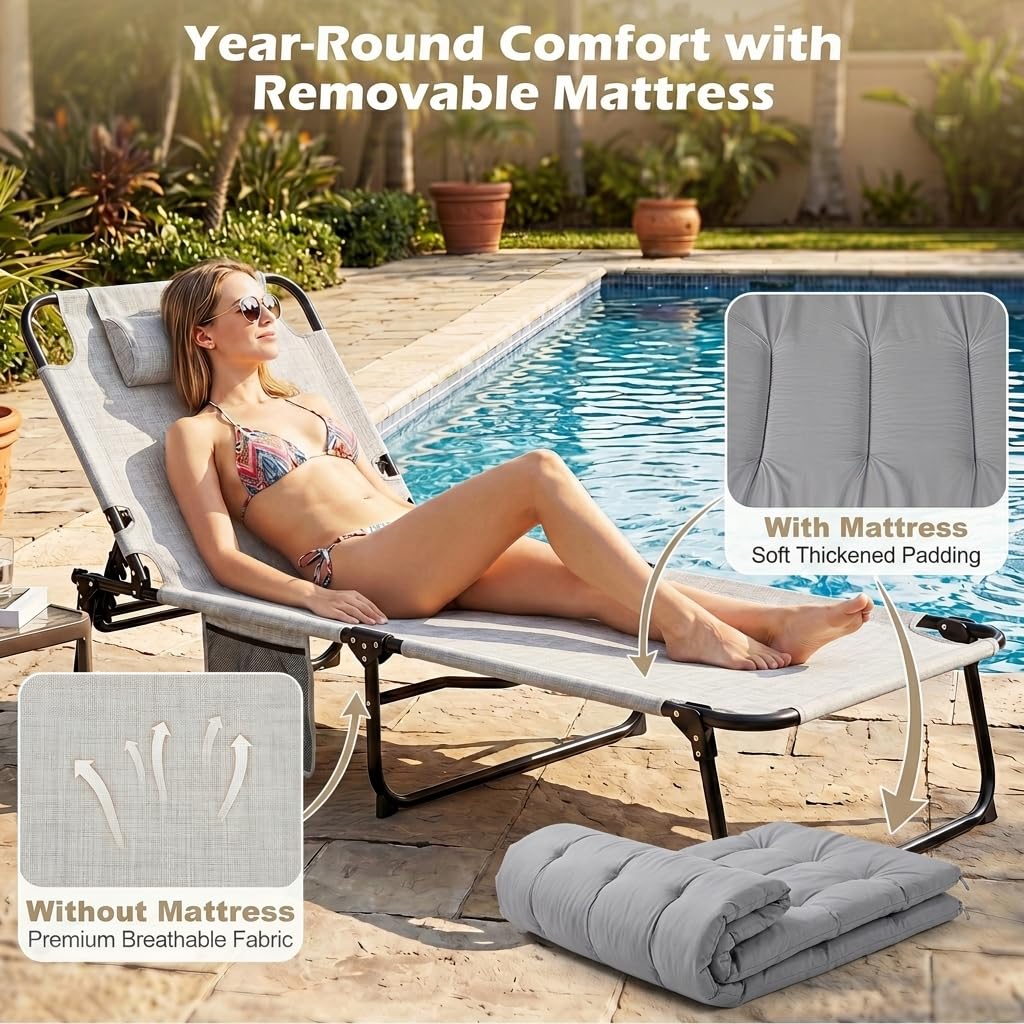 Garden Sunbed Sunbathing Recliner Outdoor Chaise Lounge Chair