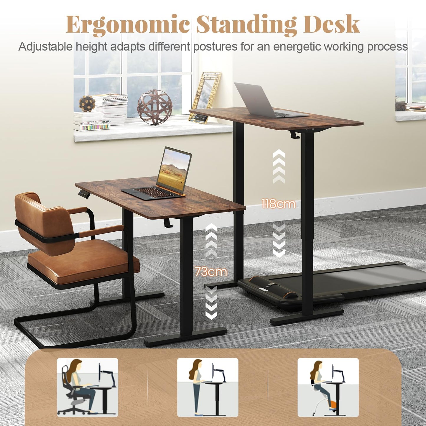 Electric Height Adjustable Standing Desk, 120 x 60cm Sit Stand Desk