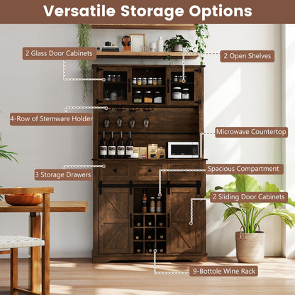 184cm Tall Buffet Storage Cabinet with Wine Rack for Pantry Dining Room