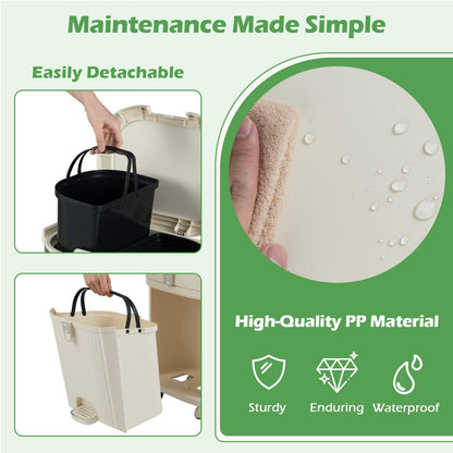Recycling Bins, 42L Dry and Wet Separation Trash Can with 3 Compartments, Wheels, Stickers & Handl