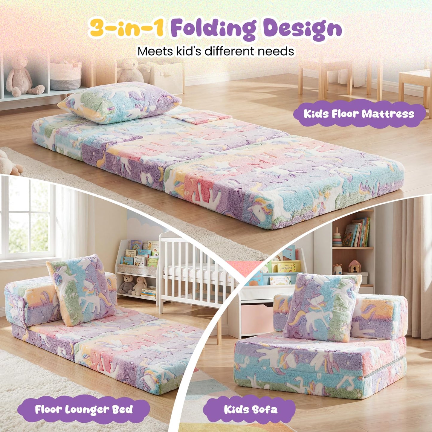 Glow In the Dark Kids Couch with Washable Zippered Covers and Extra Pillow