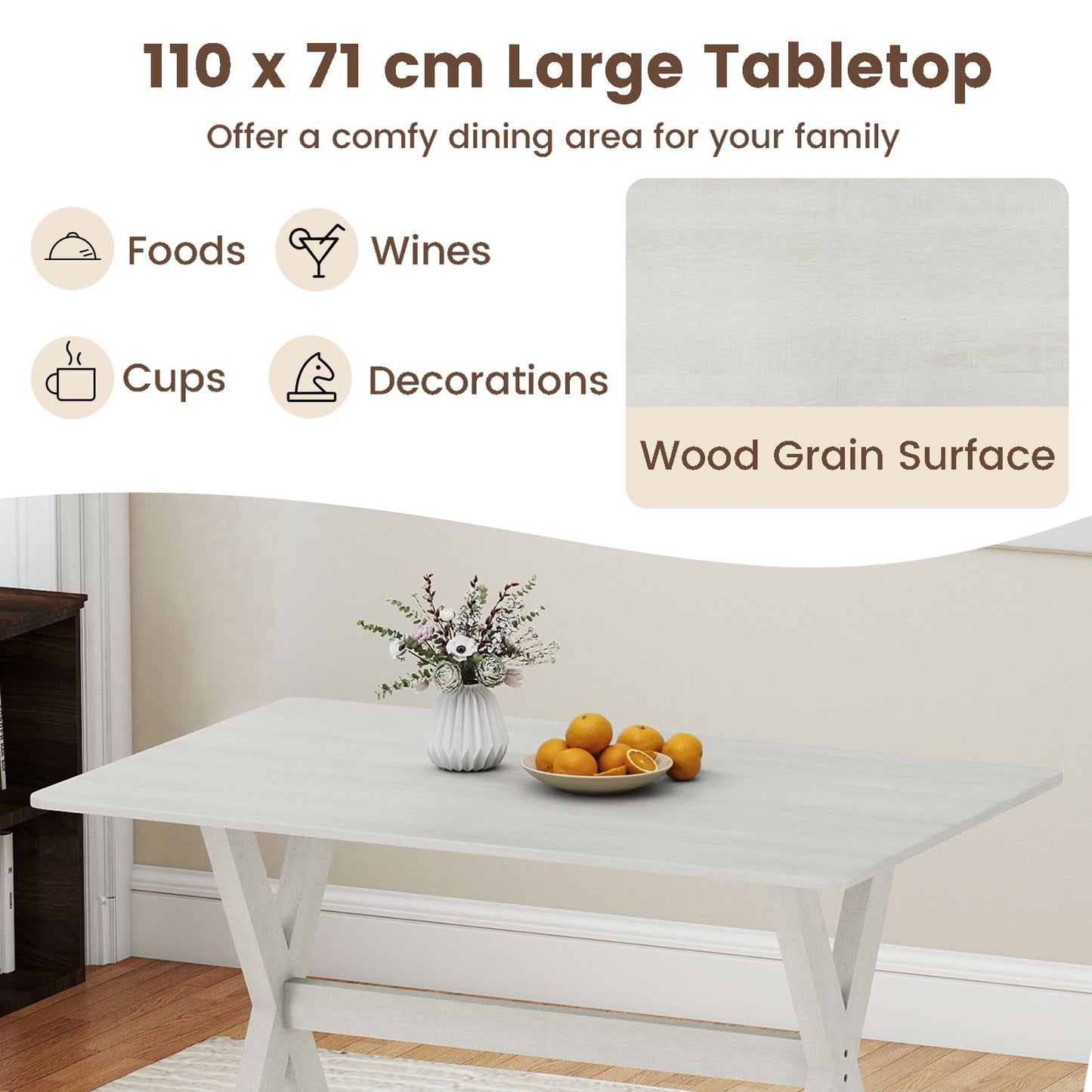 Modern Dining Table Wooden Kitchen Table with X-shaped Frame and with Wood Grain Texture Tabletop