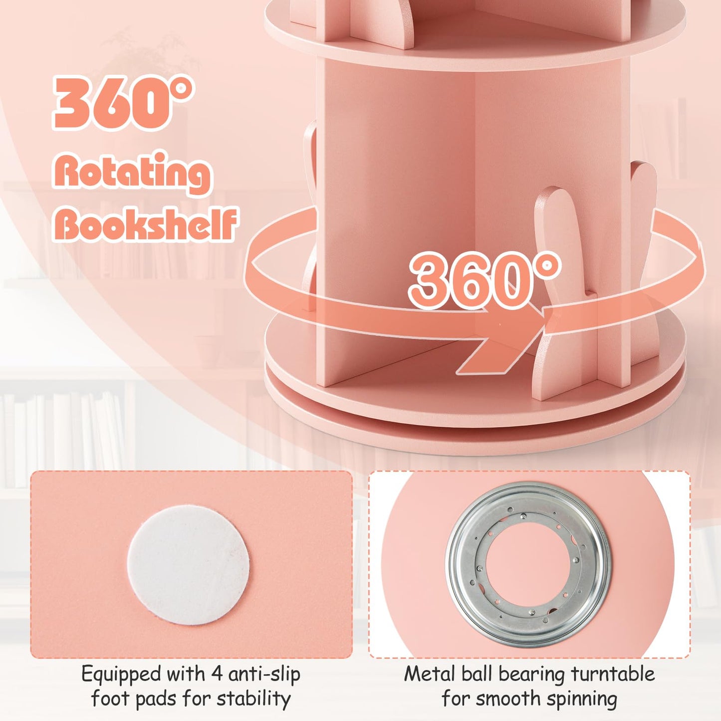 3 Tier 360° Rotating Bookcase with Bookends