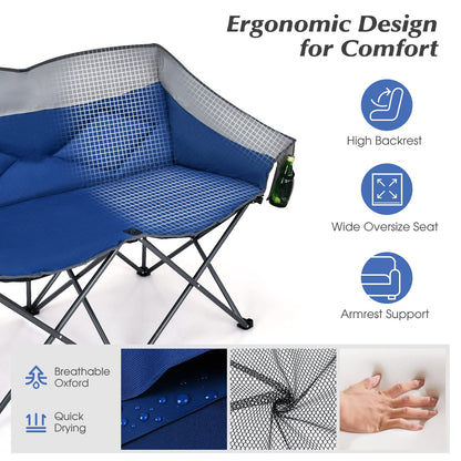 Folding Oversized Padded Loveseat with Carry Bag and 2 Storage Bags