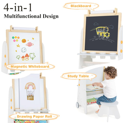 4-in-1 Toddler Activity Table Set with Magnetic Whiteboard and Bookshelves