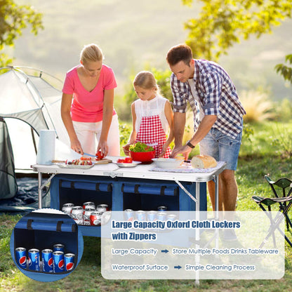 Height Adjustable Camping Tables with Storage Compartments Cabinet