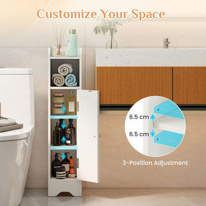Freestanding Slim Storage Cupboard with Adjustable Shelves