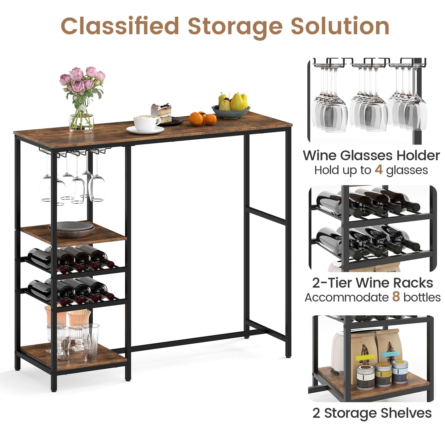 Metal Frame Kitchen Table with Storage Shelves