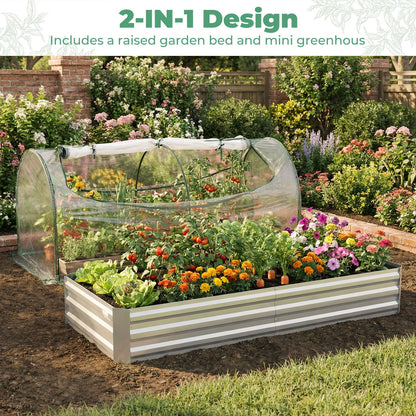 Raised Garden Bed with Greenhouse, Outdoor Elevated Planter Box