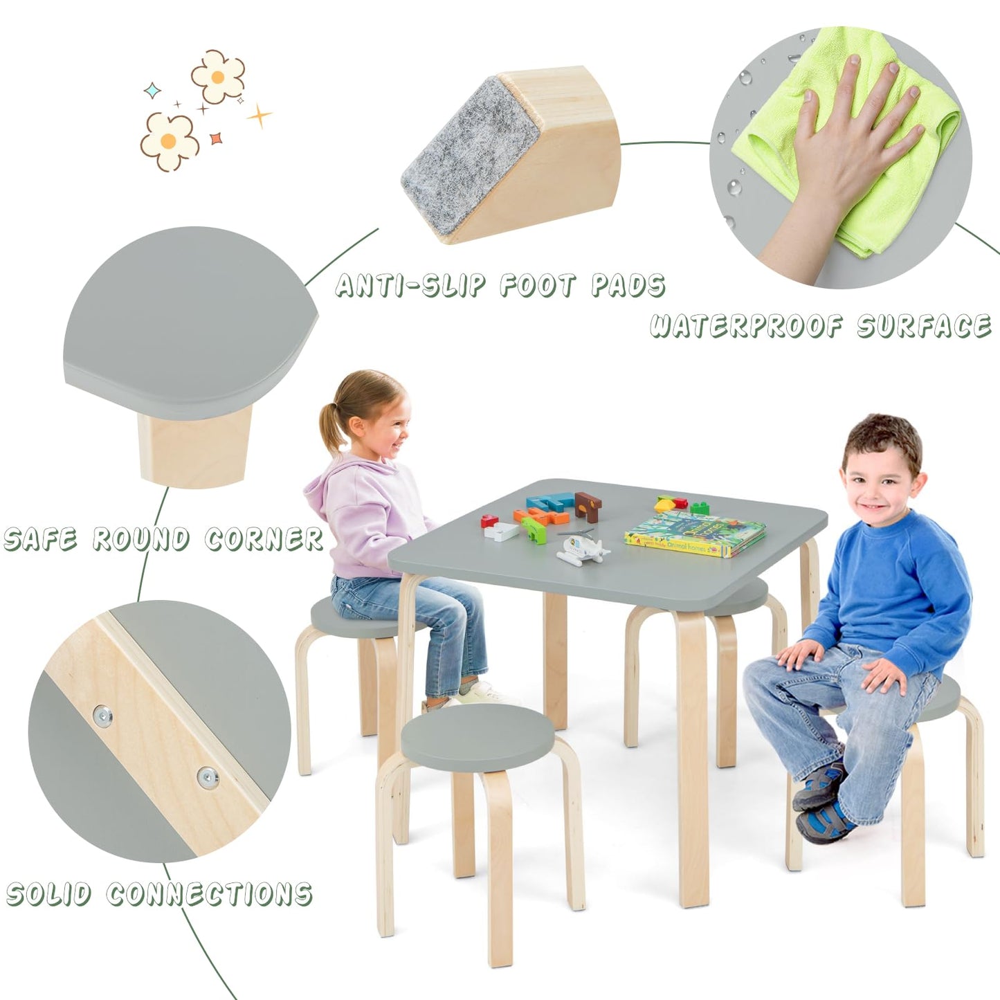 5-Piece Kids Table and Chair Sets for Play Room