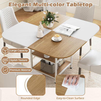 Dining Table for 4, 120 x 120cm Square Wooden Kitchen Tables with 2-Layer Storage Rack