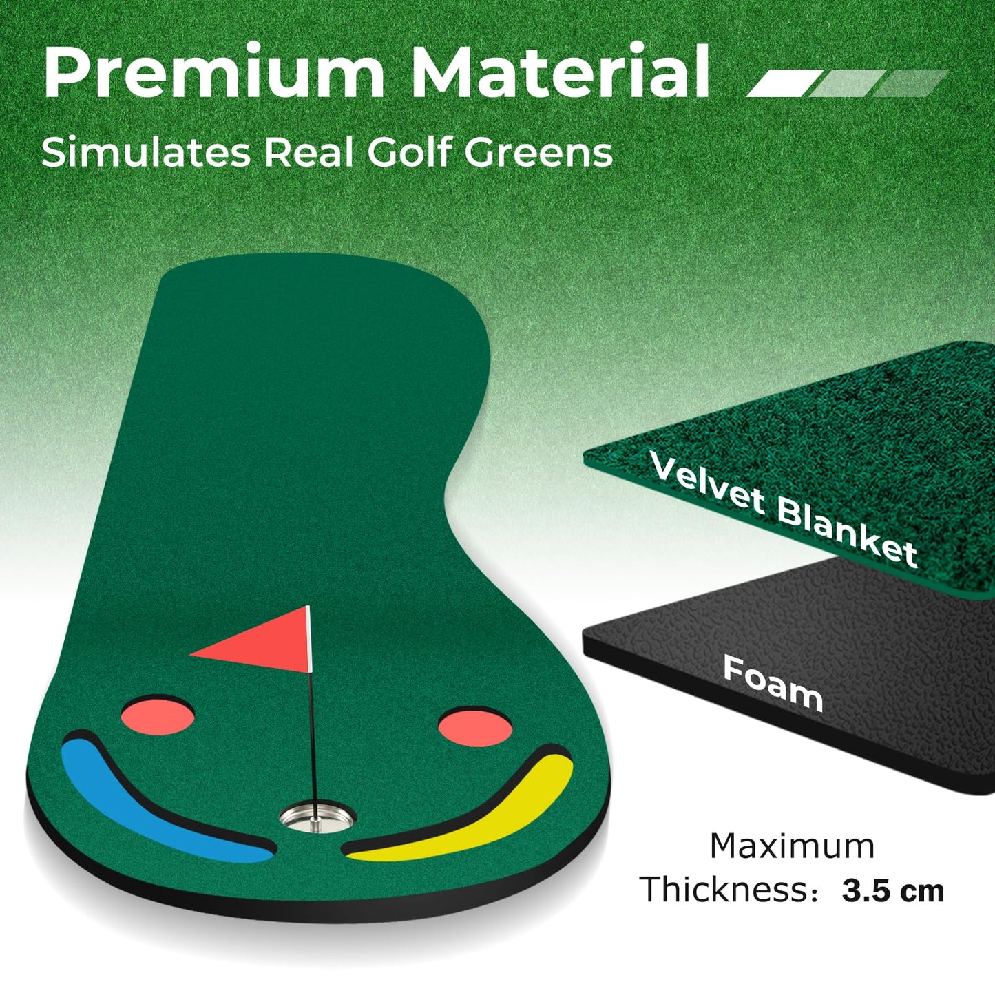 Golf Putting Green Set with 3 Putting Cups 1 Flag and Golf Hole Covers