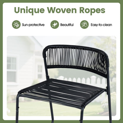3 Piece Patio Bistro Set, Outdoor Dining Table with 2 Varied-Size Stackable Rattan Chairs & Shelf