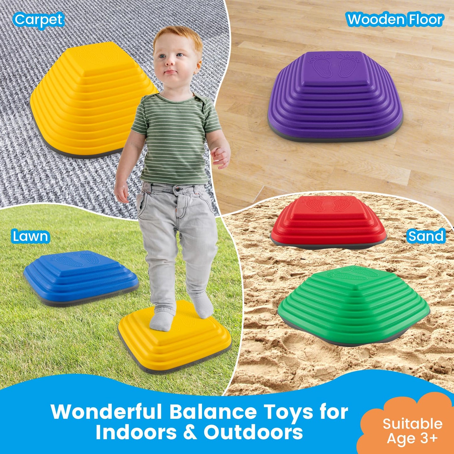 6 Pieces Kids Stepping Stone Non-Slip Square Toddler Balance Stones