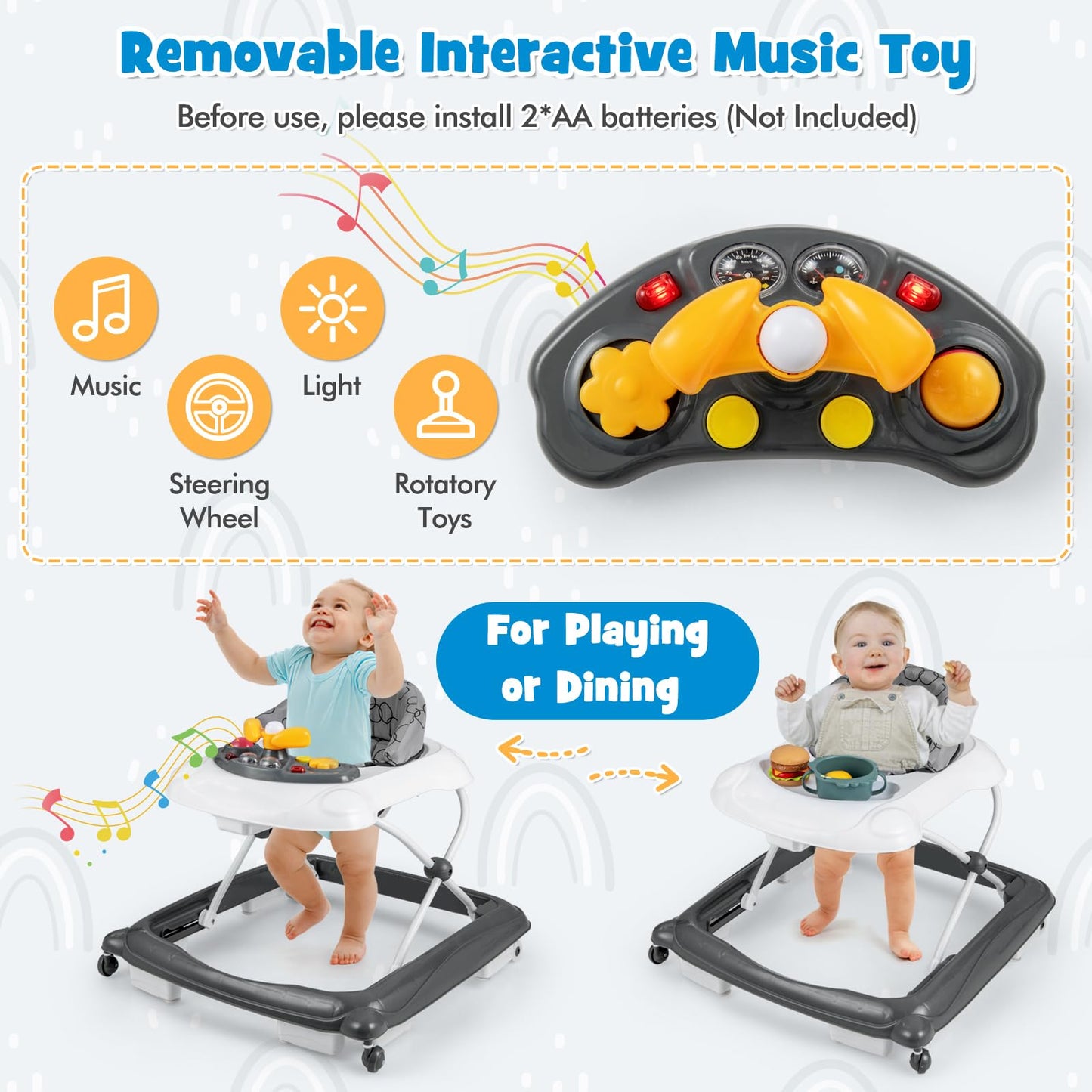 5 in 1 Baby Walker Foldable Push Along Walkers with Adjustable Height