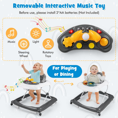 5 in 1 Baby Walker Foldable Push Along Walkers with Adjustable Height