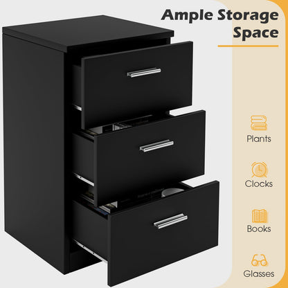 Space-saving Night Chest with 3 Drawers and Handles for Bedroom