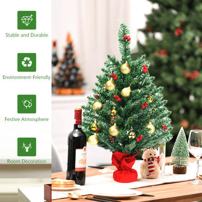 2FT 60cm PVC Artificial Christmas Tree with LED Lights