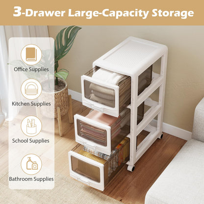 Slim Bathroom Floor Cabinet with 3/4/5 Drawers on Wheels (3-Tier) | Narrow Bathroom Storage Unit