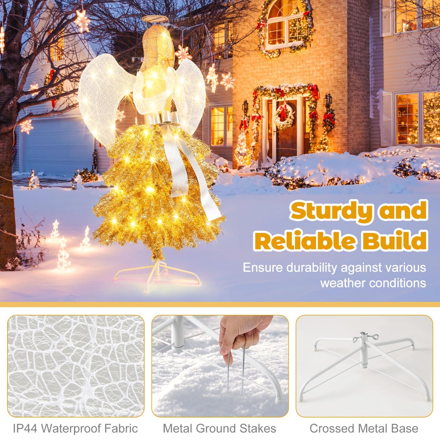 1.57M Lighted Christmas Angel Tree with Hands Clasped in Prayer