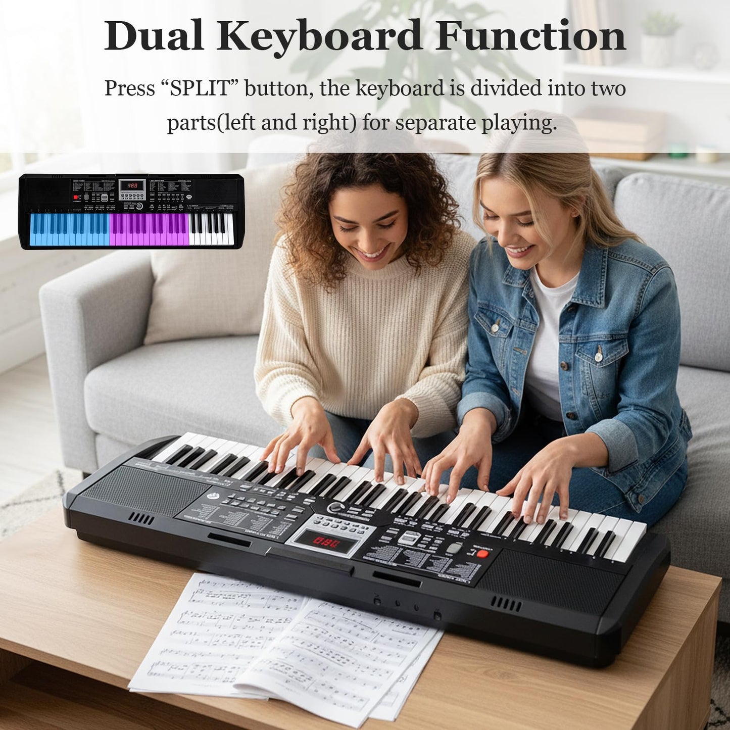 61 Key Digital Piano Keyboard, Electric Piano with Adjustable Stand & Stool