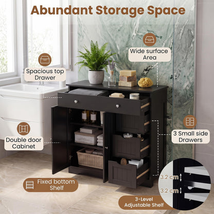 Bathroom Floor Cabinet, Freestanding Wooden Storage Cupboard with 4 Drawers