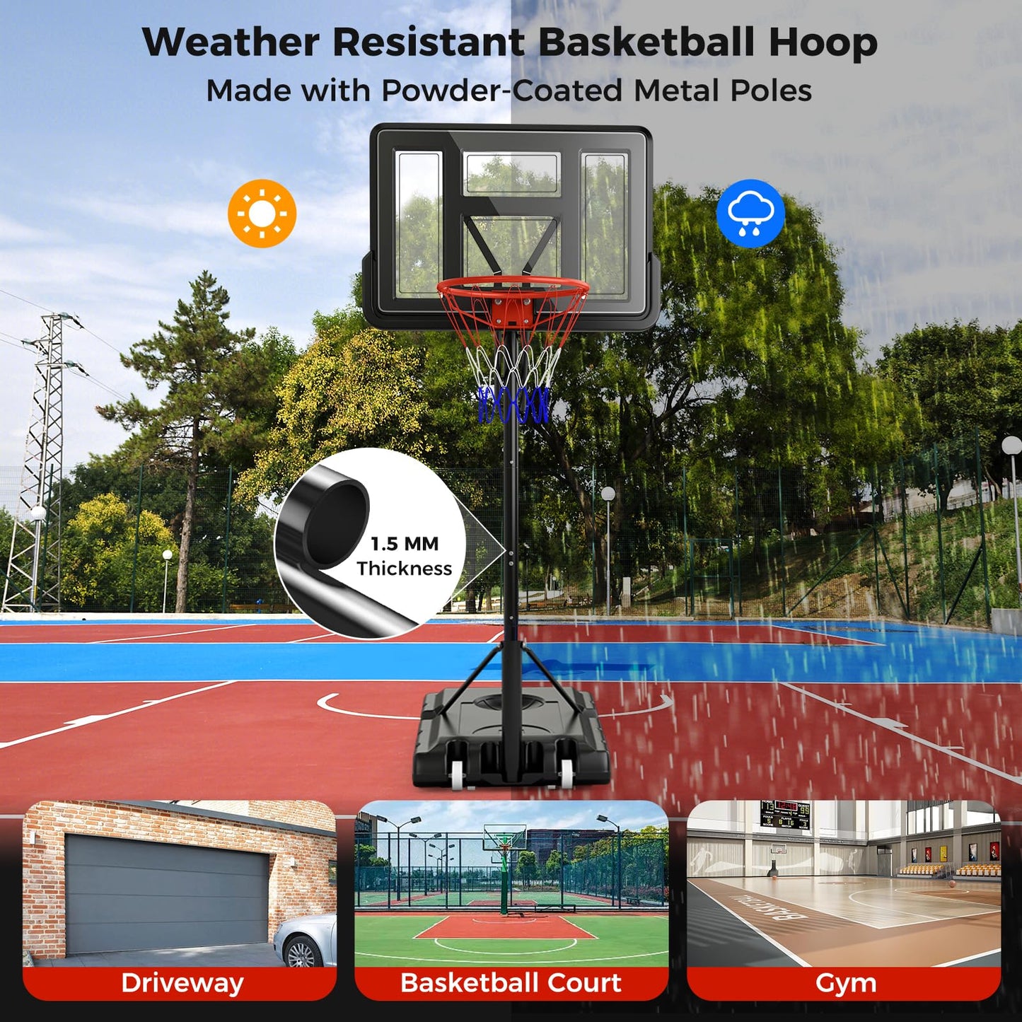 Outdoor Basketball Hoop System with Fillable Base and 2 Wheels