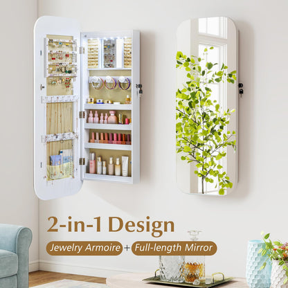 Lockable Jewelry Cabinet with Full-Length Mirror and Storage Shelves