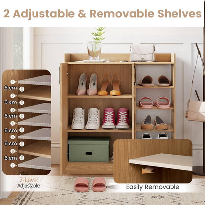 Shoe Storage Organizer with 2 Adjustable Inner Shelves and 4 Open Shelves