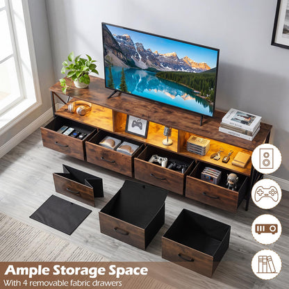 LED TV Unit for 80 Inch TVs, 180cm TV Stand Cabinet with 4 Fabric Drawers & Storage Shelves