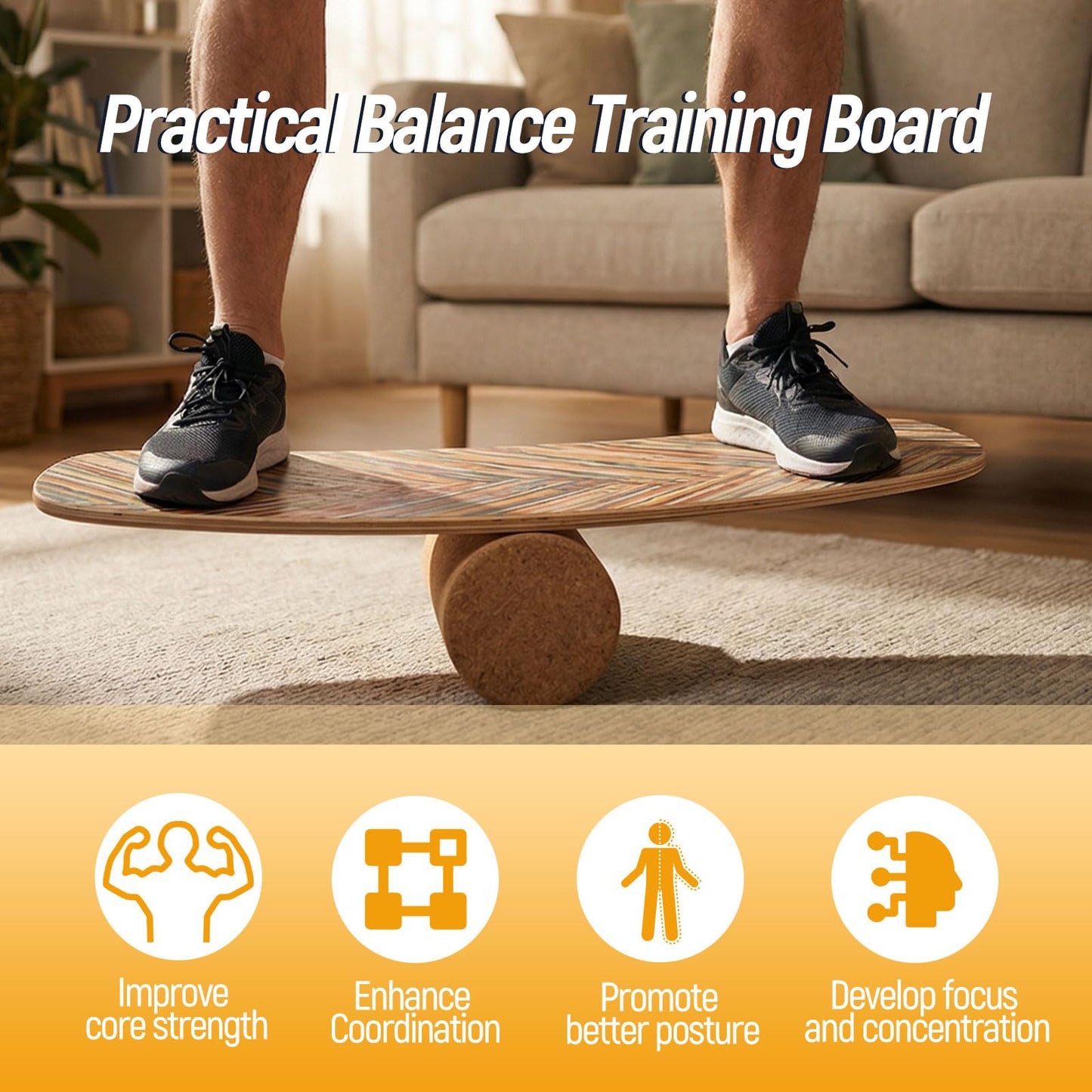 Wooden Balance Board, Surfing Skate Balance Trainer with Roller