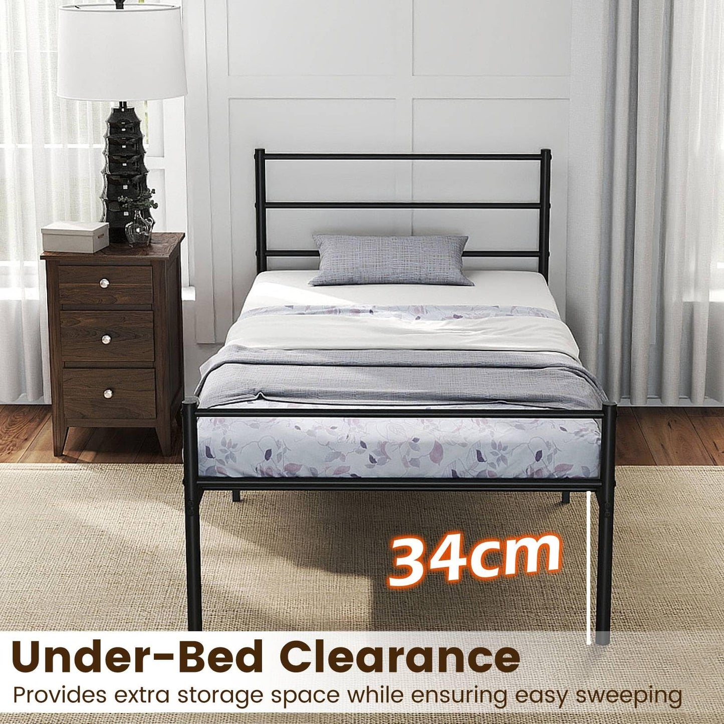 Single Size Modern Bed Frame with Metal Slat Support