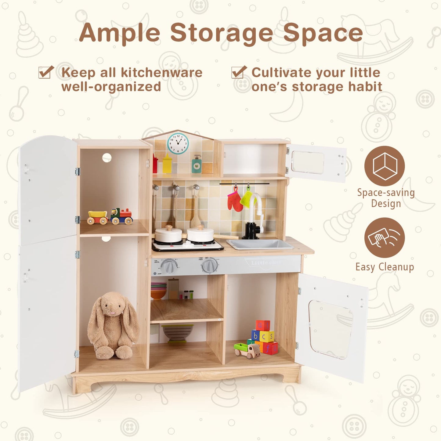 Wooden Kids Pretend Cooking Playset with Light and Sound